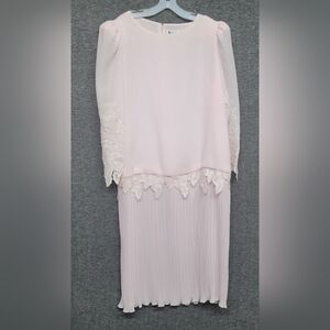 Patra Pink Dress Crinkle Skirt Irridescent Embroidered Leaf Design Womens 13-14